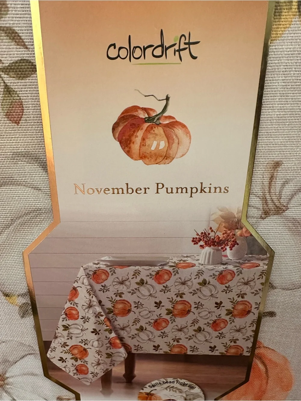 November Pumpkins Cotton Blend Tablecloth - Orange/White
